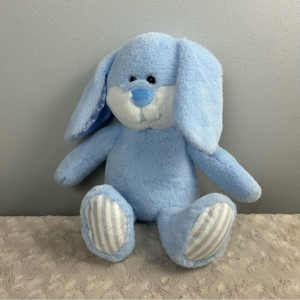 Gitzy Blue White Bunny Rabbit Plush Stuffed Animal Baby Toy Rattle Stripes
